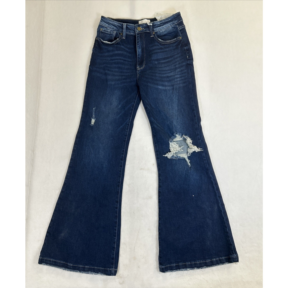 NWT Petra 153 Flare Leg Jeans Women’s Size 13/30 Dark Wash Distressed Charity